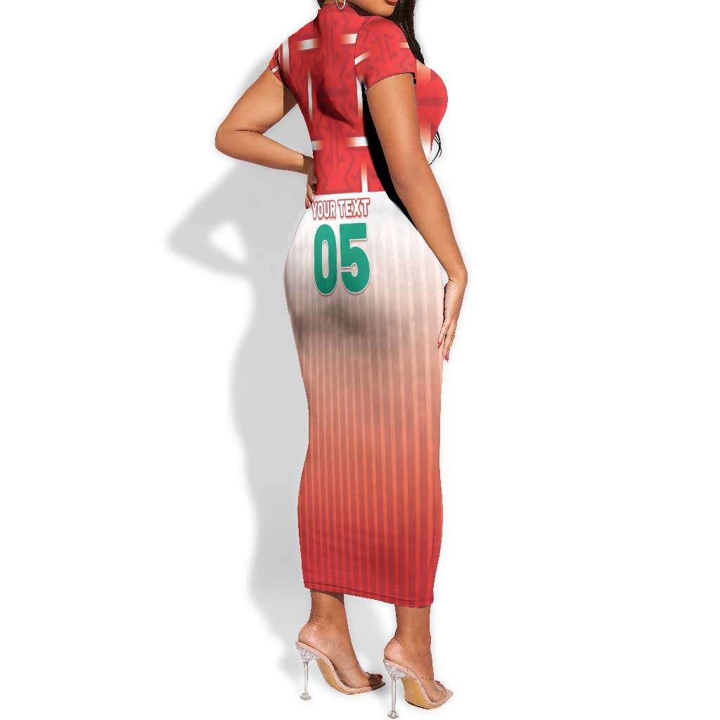Custom Morocco Football Short Sleeve Bodycon Dress 1994 Retro Red Version LT05