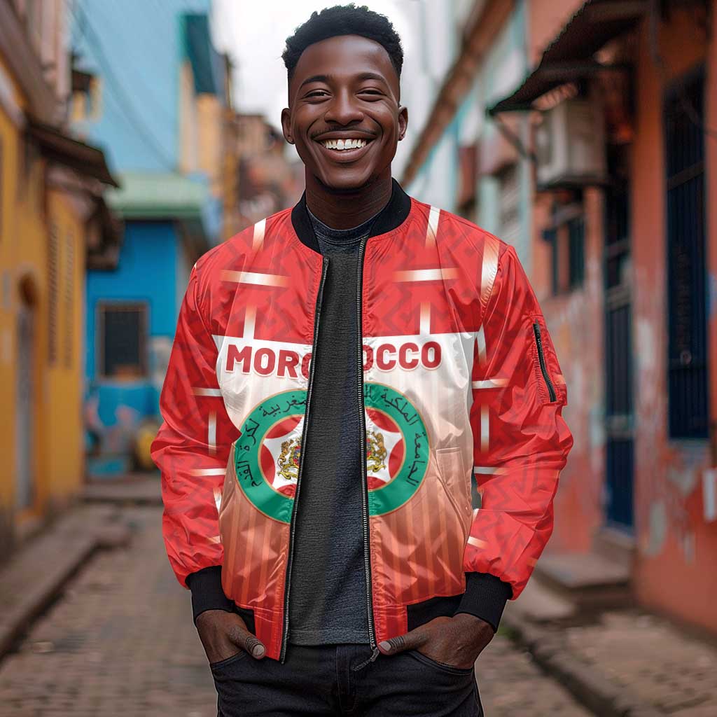 Custom Morocco Football Sleeve Zip Bomber Jacket 1994 Retro Red Version - Wonder Print Shop