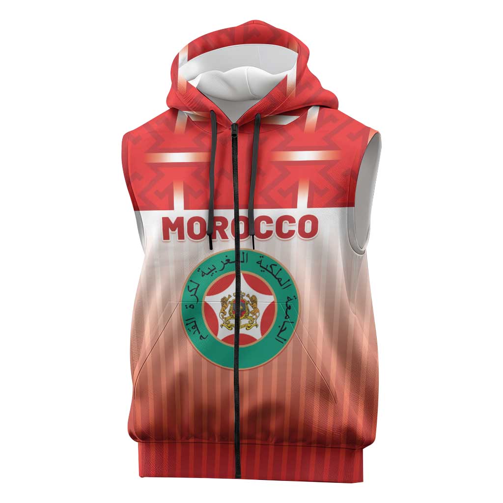 Custom Morocco Football Sleeveless Zip Hoodie 1994 Retro Red Version - Wonder Print Shop