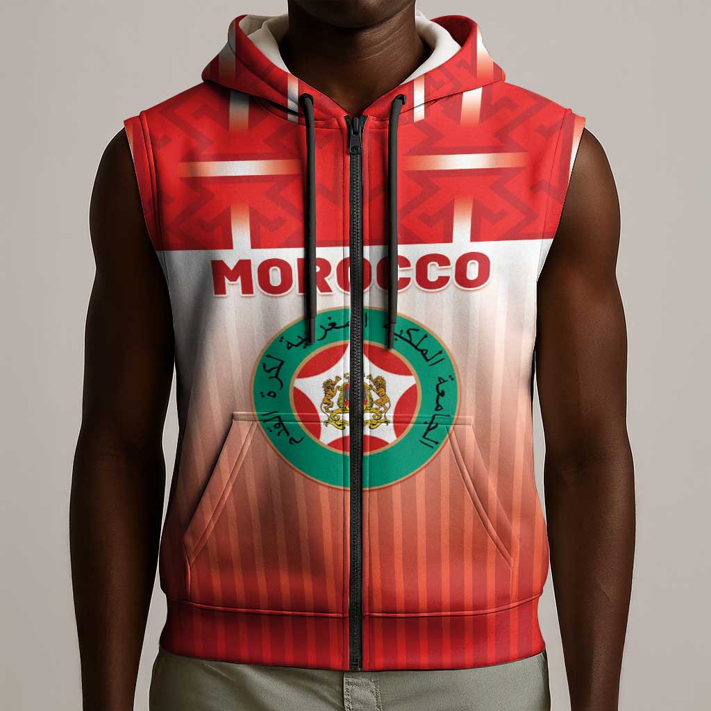 Custom Morocco Football Sleeveless Zip Hoodie 1994 Retro Red Version - Wonder Print Shop