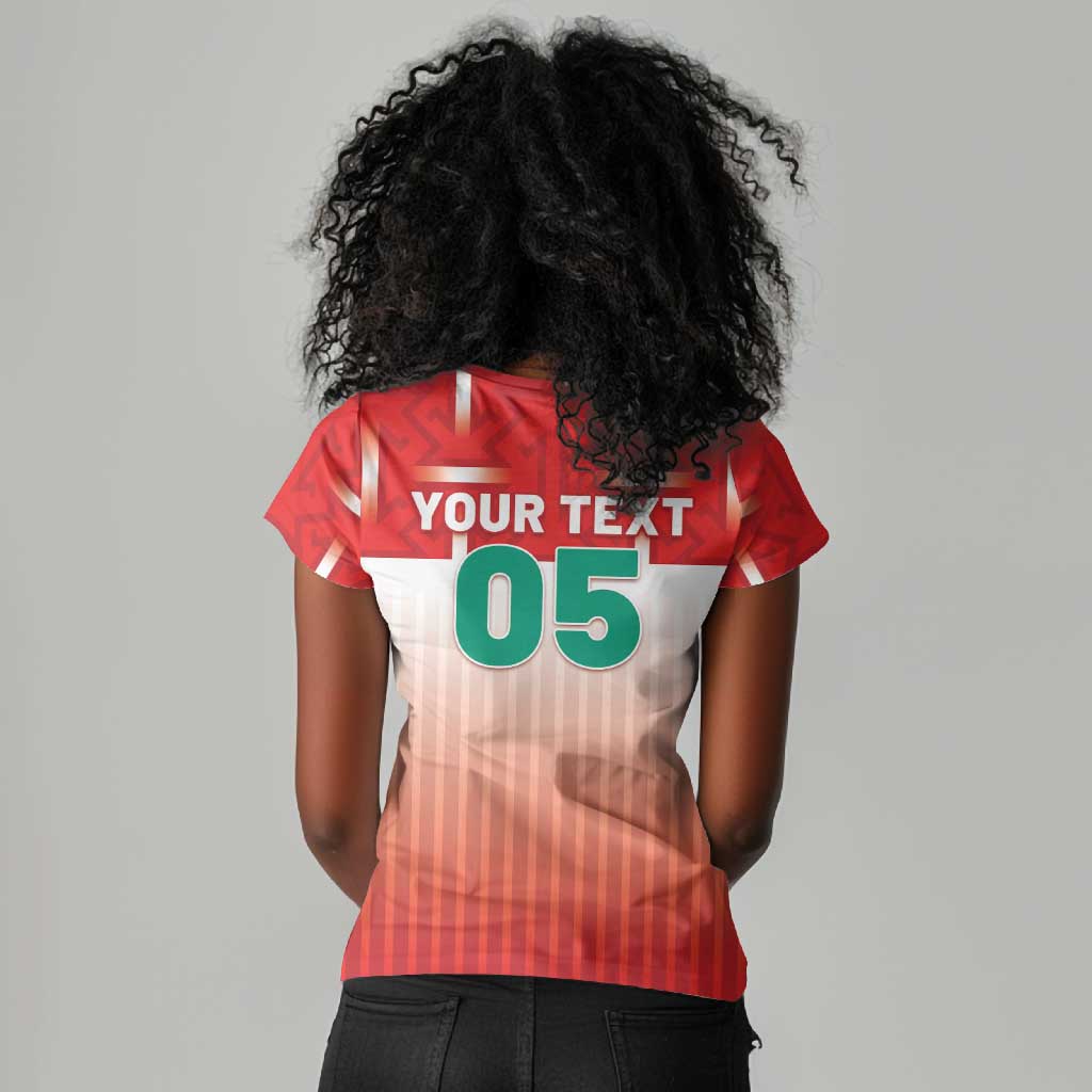 Custom Morocco Football Women V-Neck T-Shirt 1994 Retro Red Version LT05