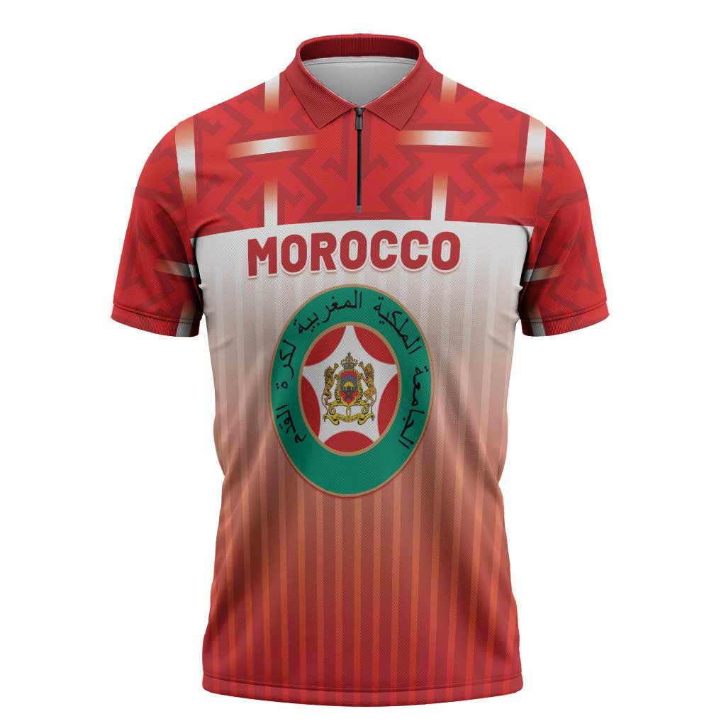Custom Morocco Football Zipper Polo Shirt 1994 Retro Red Version - Wonder Print Shop