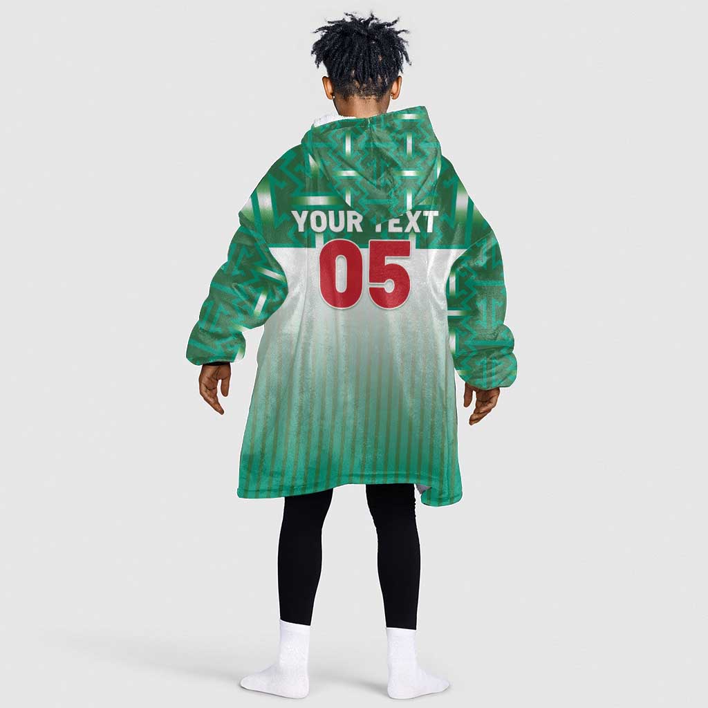Custom Morocco Football Kid Wearable Blanket Hoodie 1994 Retro Green Version - Wonder Print Shop