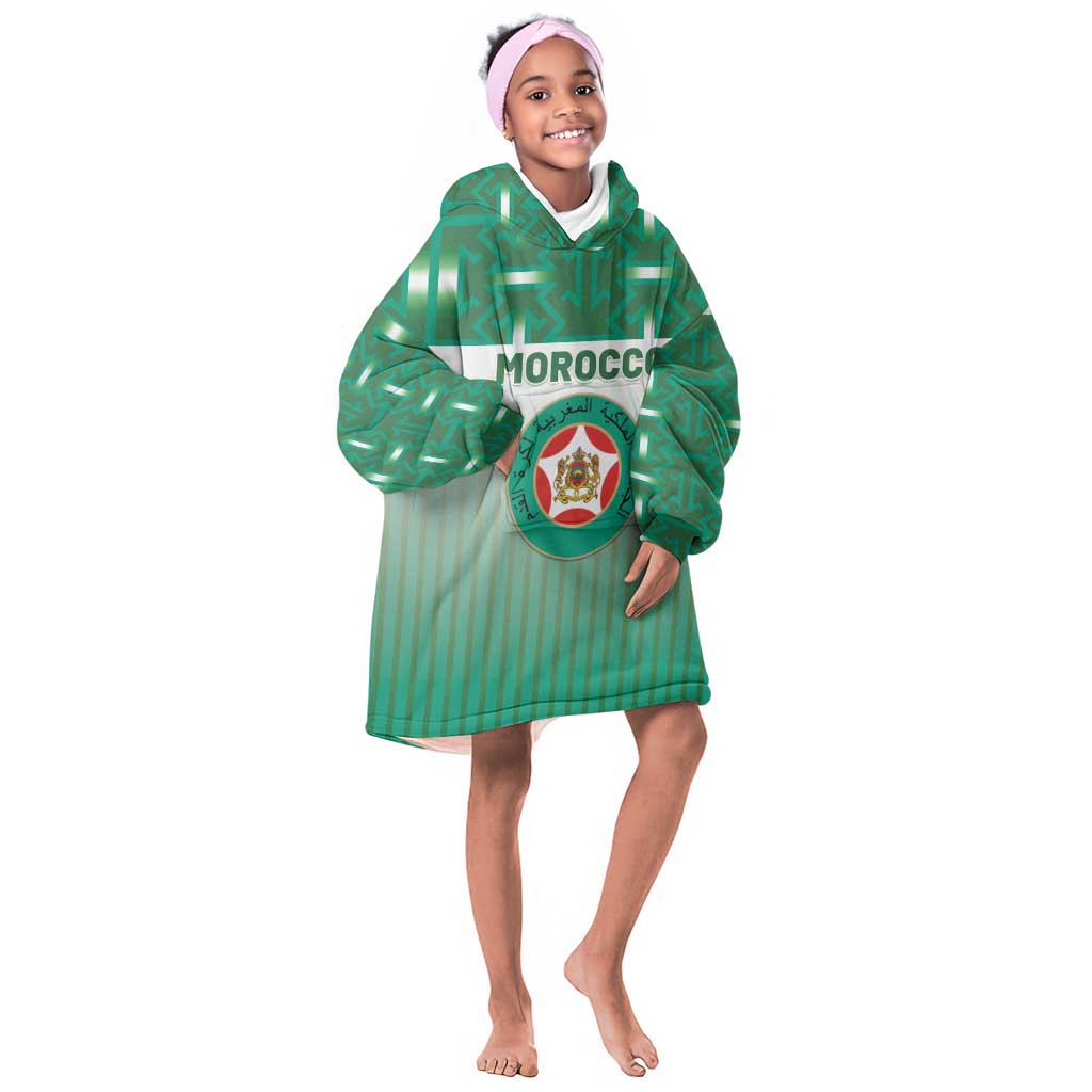 Custom Morocco Football Kid Wearable Blanket Hoodie 1994 Retro Green Version - Wonder Print Shop