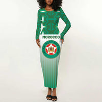 Custom Morocco Football Long Sleeve Bodycon Dress 1994 Retro Green Version - Wonder Print Shop