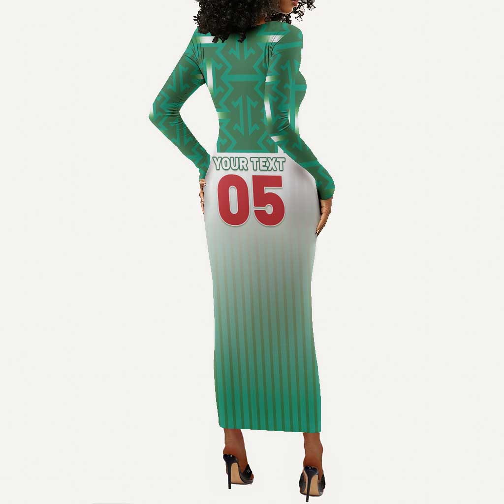 Custom Morocco Football Long Sleeve Bodycon Dress 1994 Retro Green Version - Wonder Print Shop