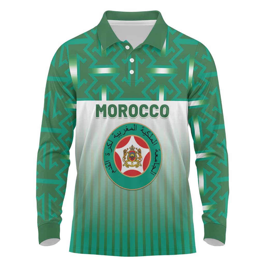 Custom Morocco Football Long Sleeve Polo Shirt 1994 Retro Green Version - Wonder Print Shop
