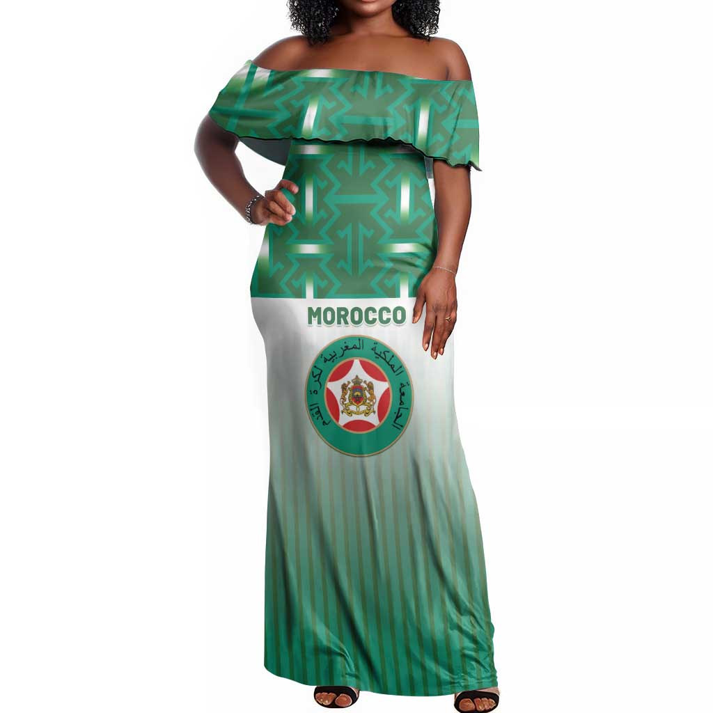 Custom Morocco Football Off Shoulder Maxi Dress 1994 Retro Green Version - Wonder Print Shop