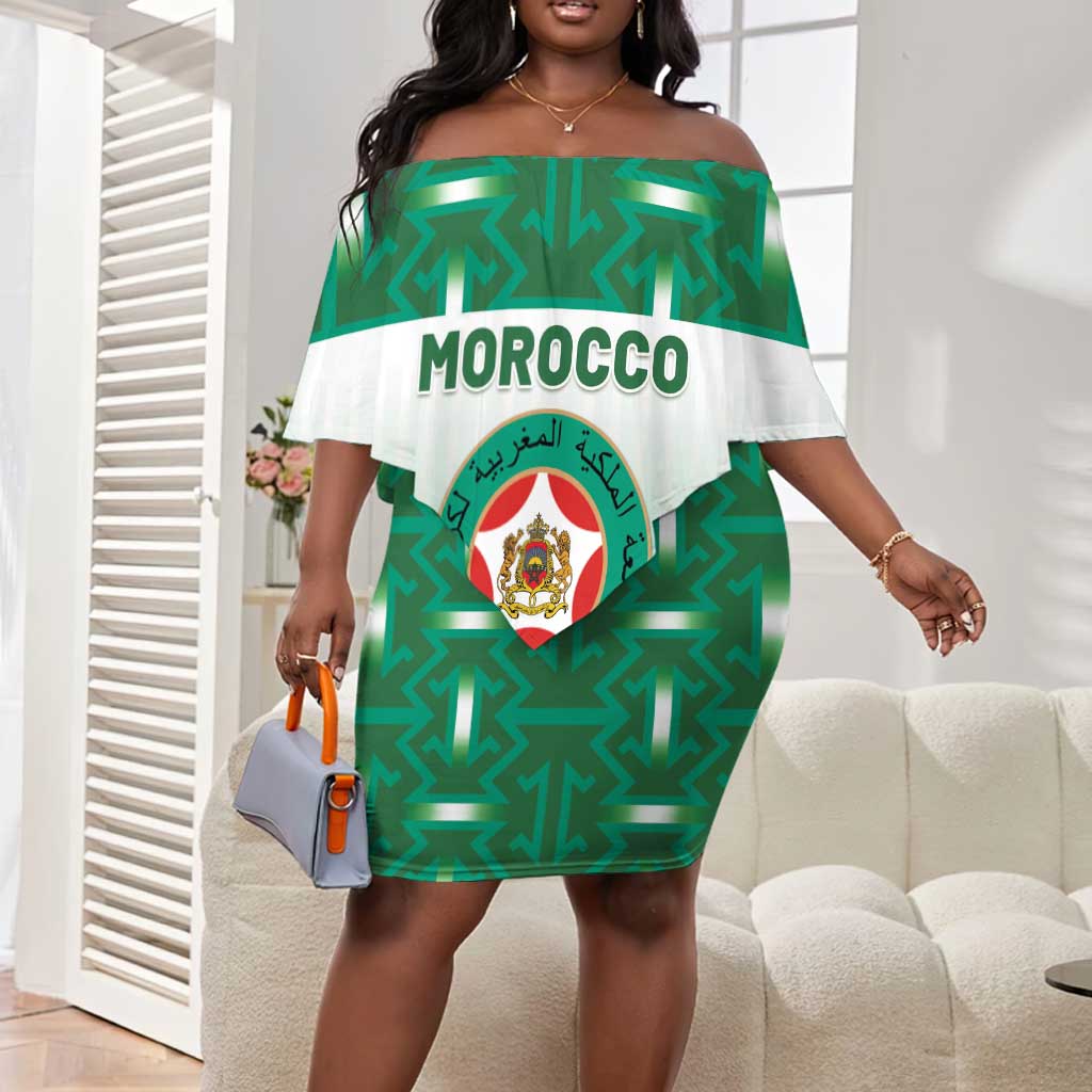 Custom Morocco Football Off Shoulder Short Dress 1994 Retro Green Version - Wonder Print Shop