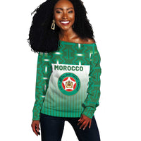 Custom Morocco Football Off Shoulder Sweater 1994 Retro Green Version - Wonder Print Shop