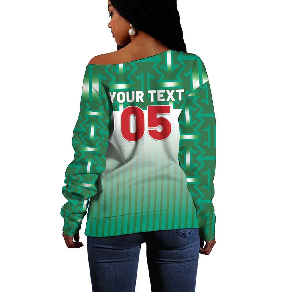 Custom Morocco Football Off Shoulder Sweater 1994 Retro Green Version - Wonder Print Shop