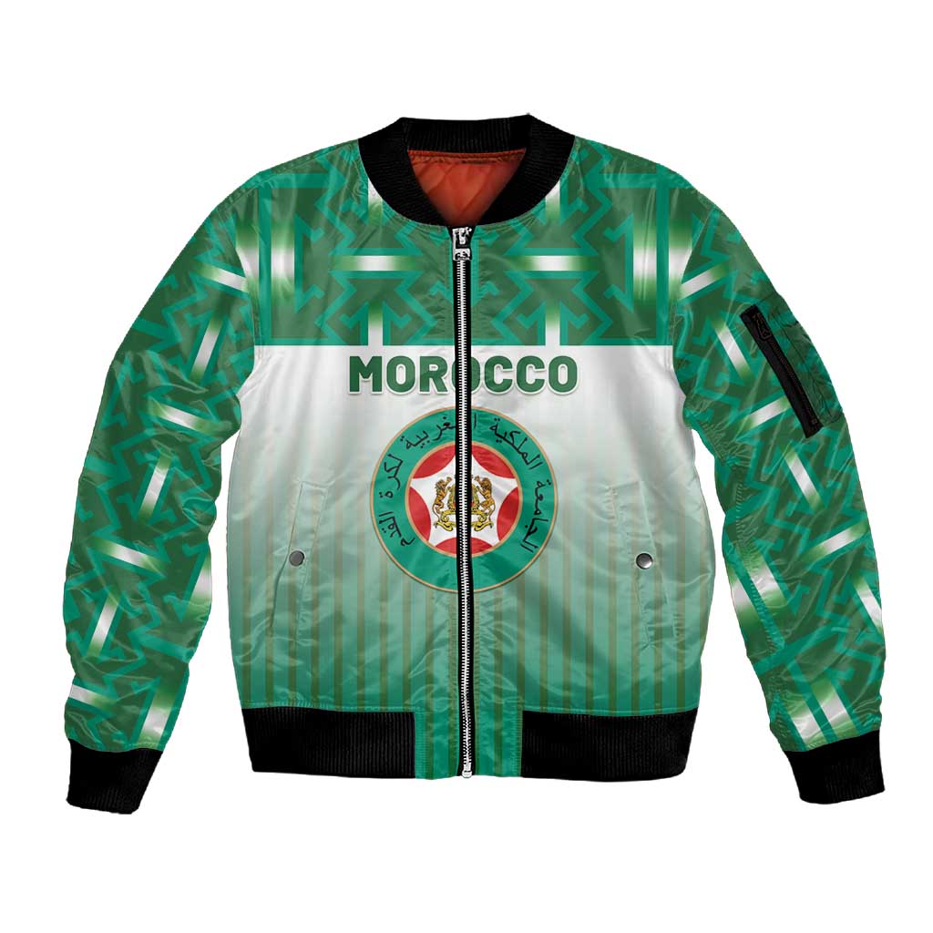 Custom Morocco Football Sleeve Zip Bomber Jacket 1994 Retro Green Version - Wonder Print Shop