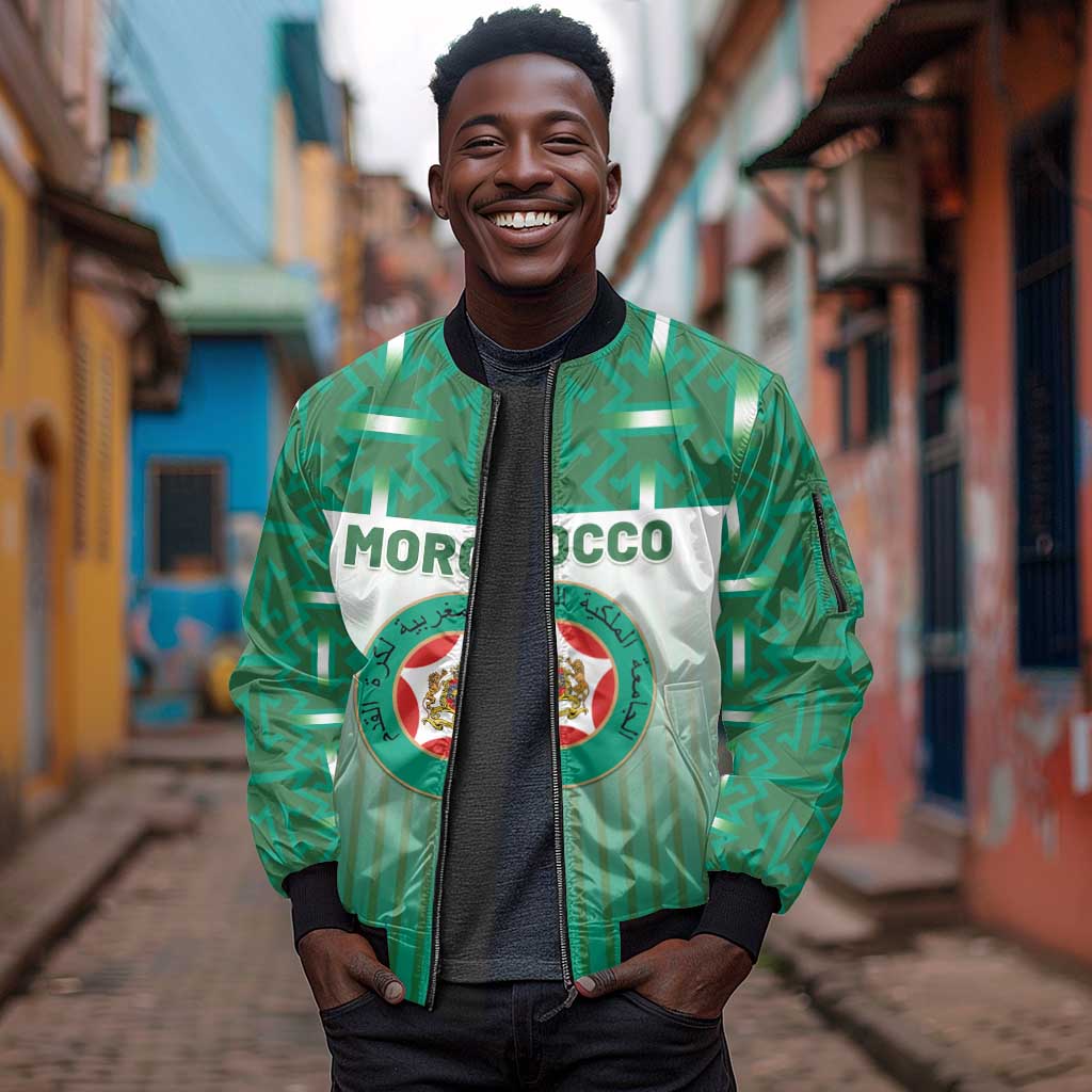 Custom Morocco Football Sleeve Zip Bomber Jacket 1994 Retro Green Version - Wonder Print Shop