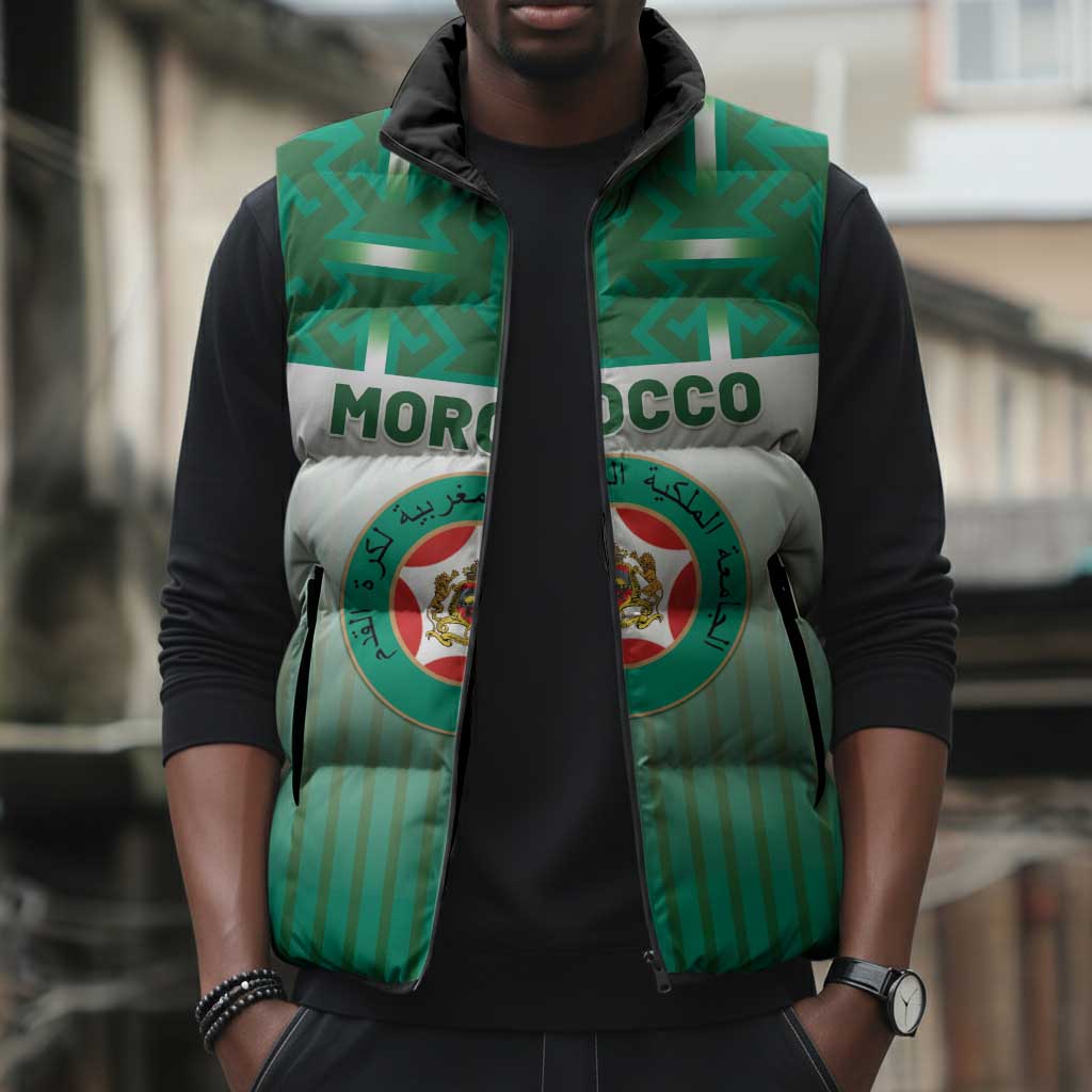 Custom Morocco Football Sleeveless Puffer Jacket 1994 Retro Green Version - Wonder Print Shop