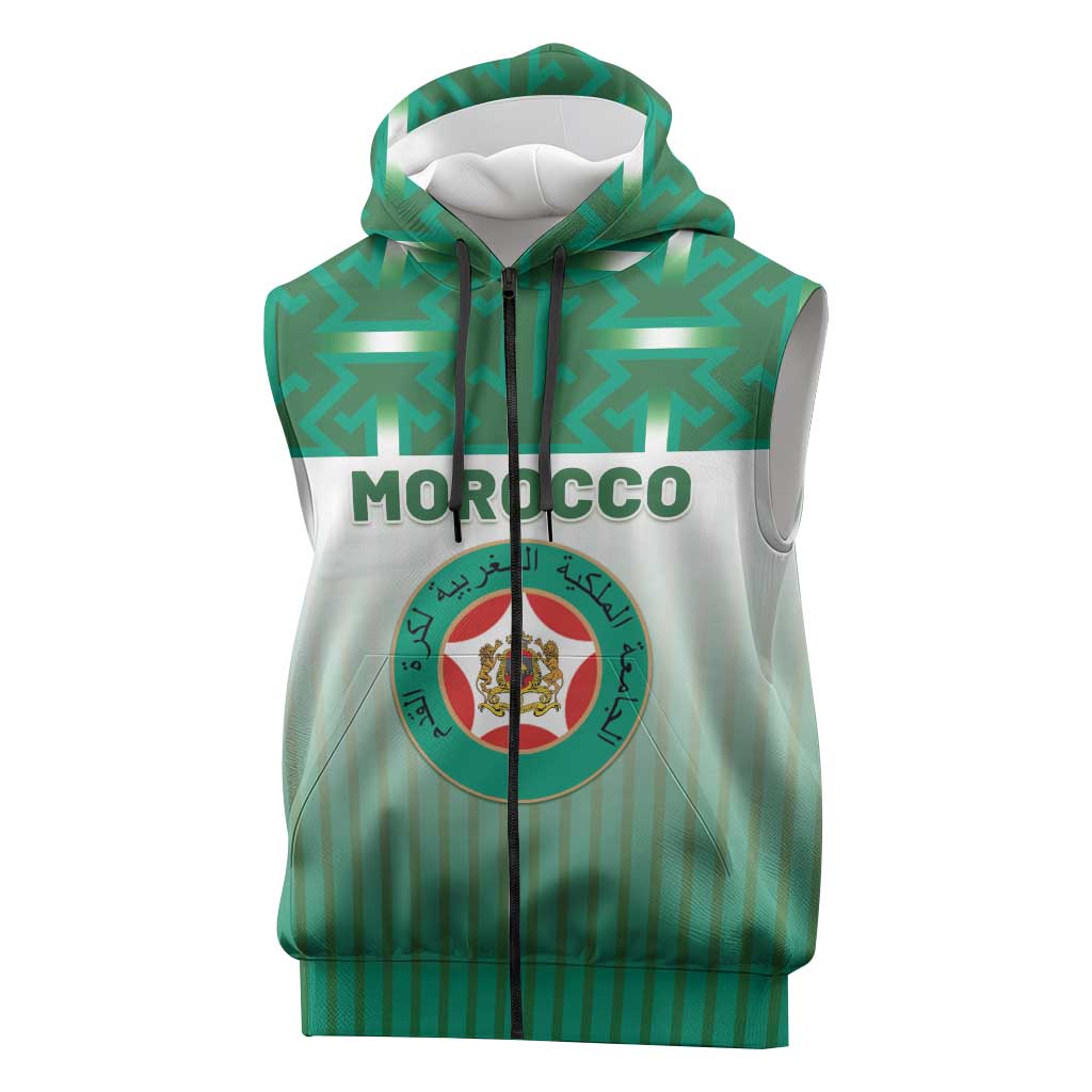 Custom Morocco Football Sleeveless Zip Hoodie 1994 Retro Green Version - Wonder Print Shop