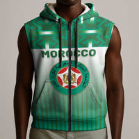 Custom Morocco Football Sleeveless Zip Hoodie 1994 Retro Green Version - Wonder Print Shop