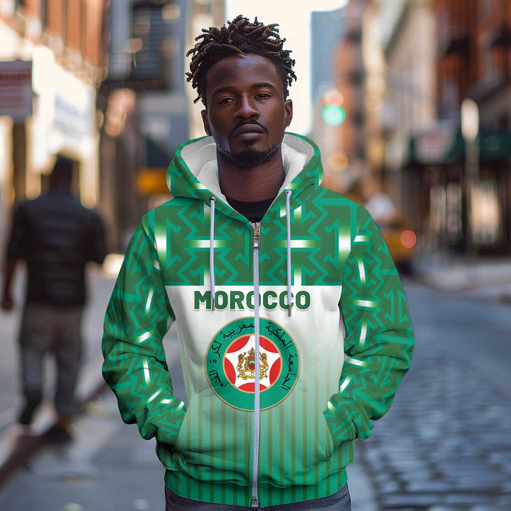 Custom Morocco Football Zip Hoodie 1994 Retro Green Version - Wonder Print Shop