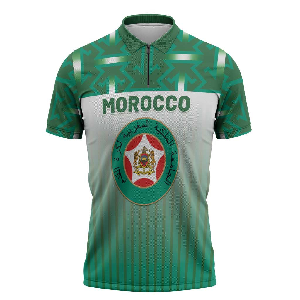 Custom Morocco Football Zipper Polo Shirt 1994 Retro Green Version - Wonder Print Shop