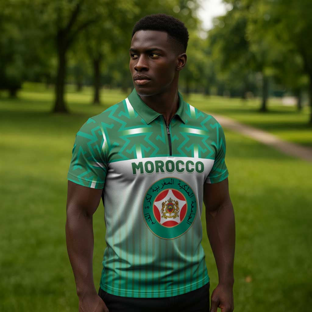 Custom Morocco Football Zipper Polo Shirt 1994 Retro Green Version - Wonder Print Shop