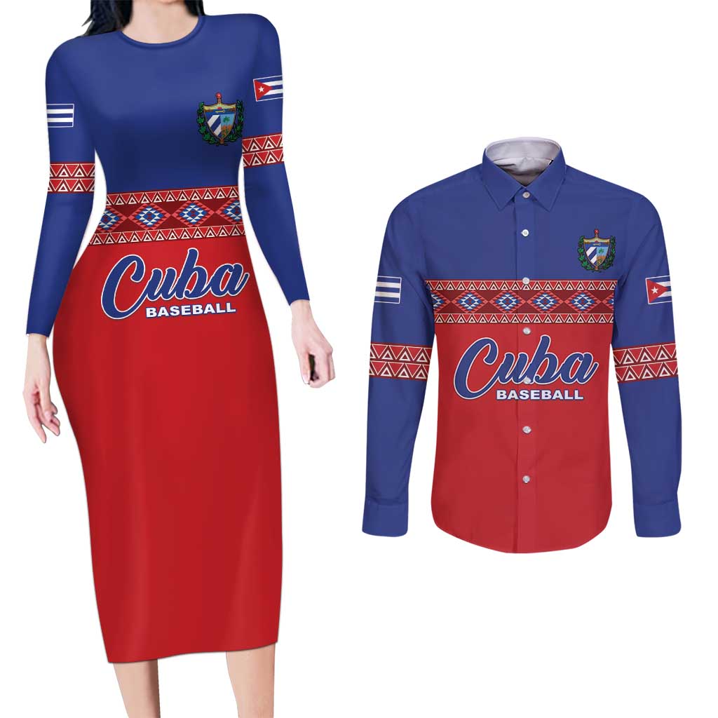 Custom Cuba Baseball Couples Matching Long Sleeve Bodycon Dress and Long Sleeve Button Shirt Special Version