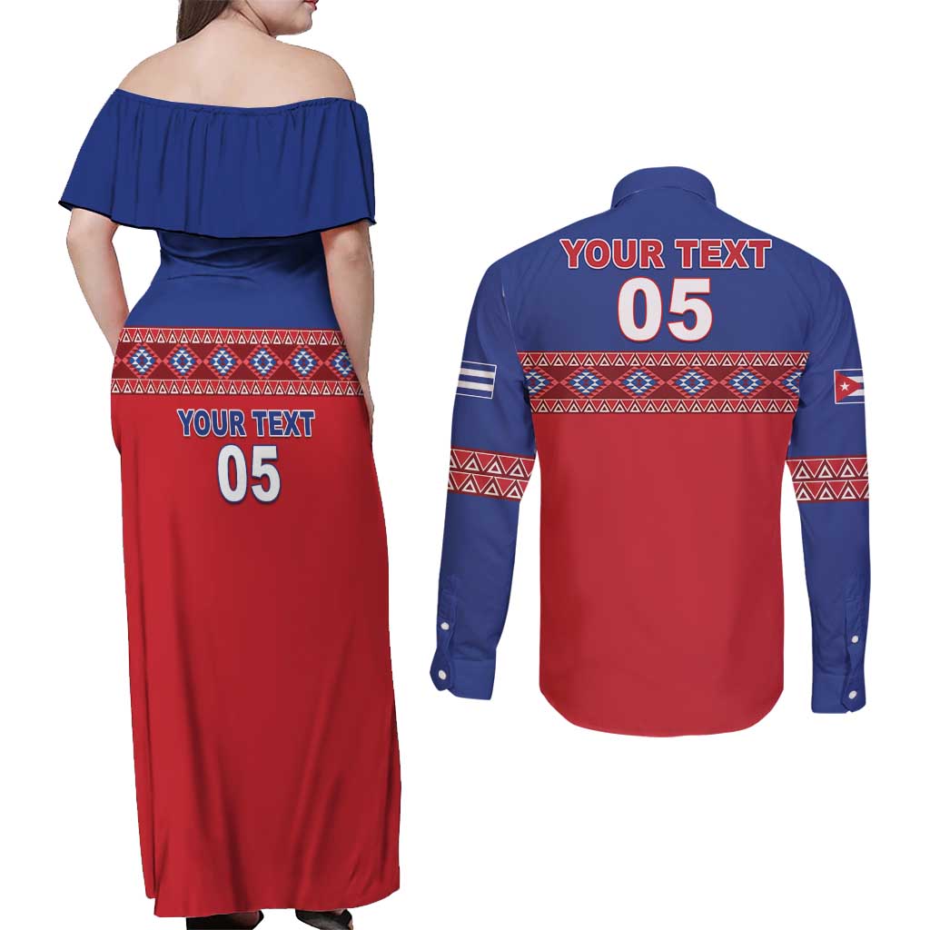 Custom Cuba Baseball Couples Matching Off Shoulder Maxi Dress and Long Sleeve Button Shirt Special Version