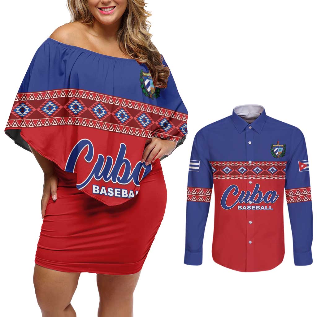 Custom Cuba Baseball Couples Matching Off Shoulder Short Dress and Long Sleeve Button Shirt Special Version