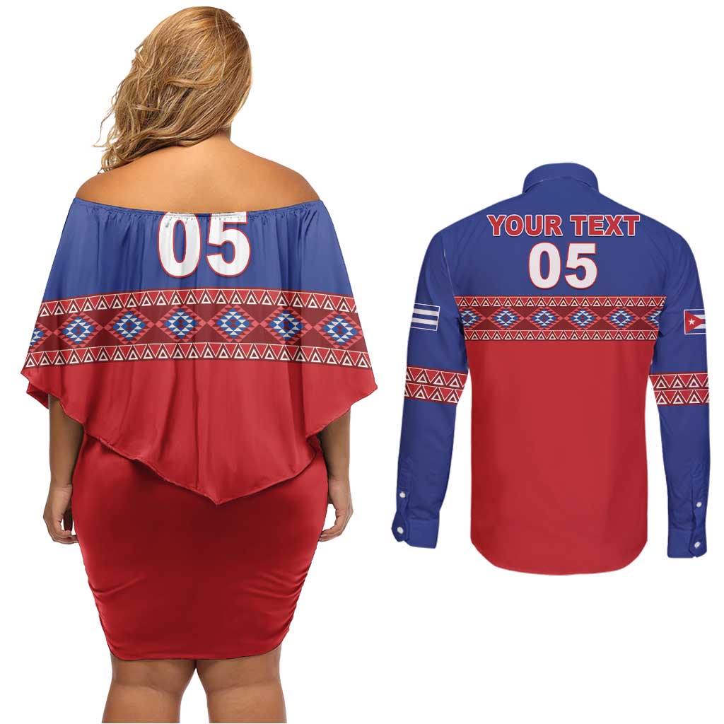 Custom Cuba Baseball Couples Matching Off Shoulder Short Dress and Long Sleeve Button Shirt Special Version