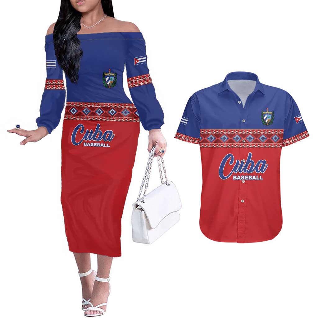 Custom Cuba Baseball Couples Matching Off The Shoulder Long Sleeve Dress and Hawaiian Shirt Special Version
