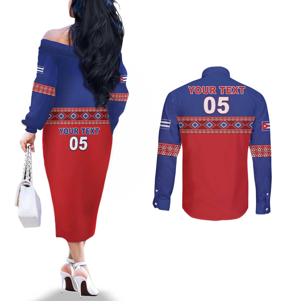 Custom Cuba Baseball Couples Matching Off The Shoulder Long Sleeve Dress and Long Sleeve Button Shirt Special Version