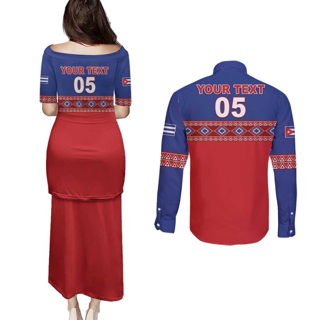 Custom Cuba Baseball Couples Matching Puletasi and Long Sleeve Button Shirt Special Version
