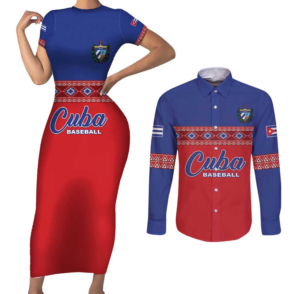 Custom Cuba Baseball Couples Matching Short Sleeve Bodycon Dress and Long Sleeve Button Shirt Special Version