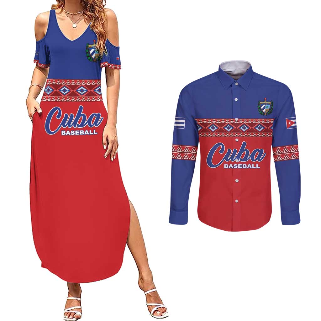 Custom Cuba Baseball Couples Matching Summer Maxi Dress and Long Sleeve Button Shirt Special Version