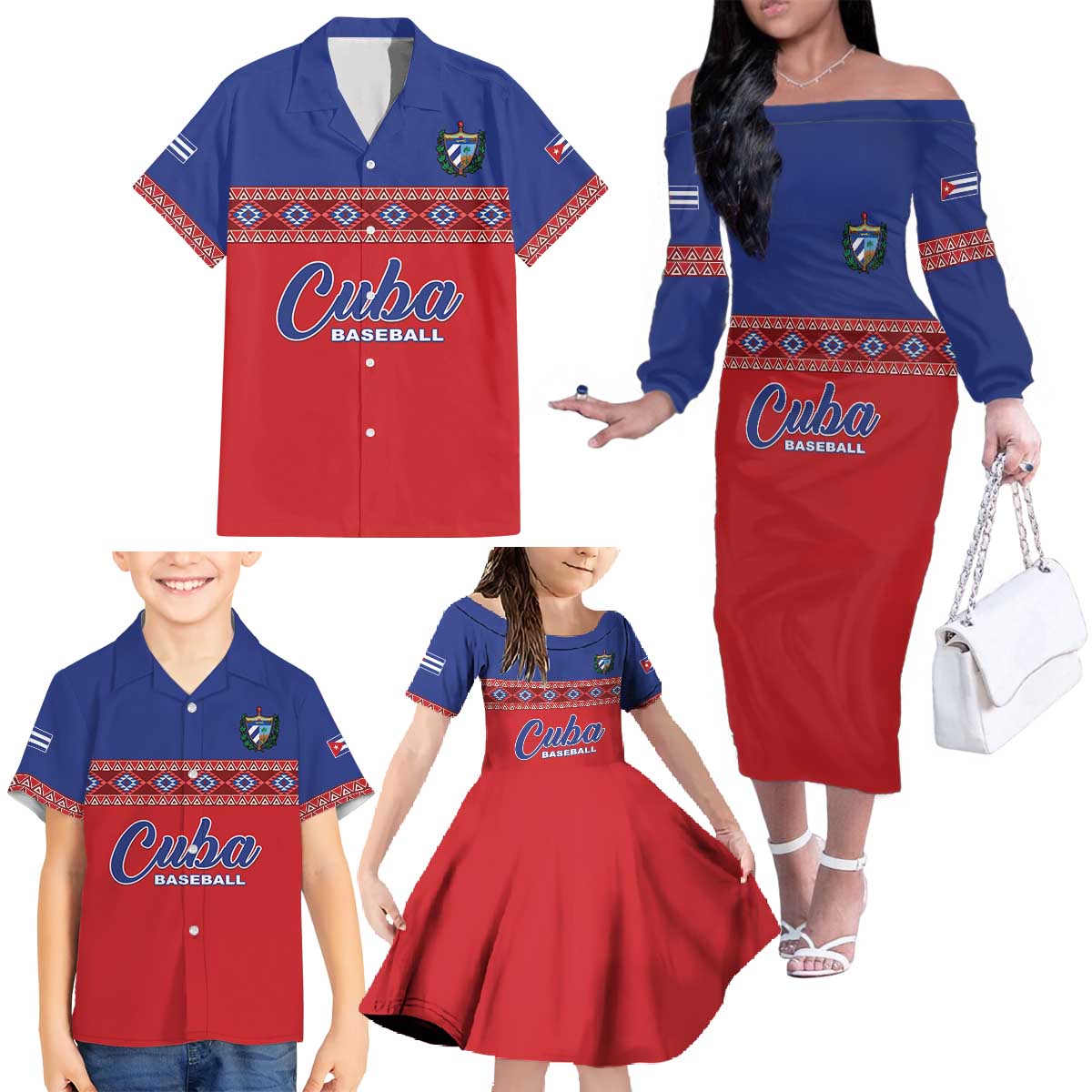 Custom Cuba Baseball Family Matching Off The Shoulder Long Sleeve Dress and Hawaiian Shirt Special Version