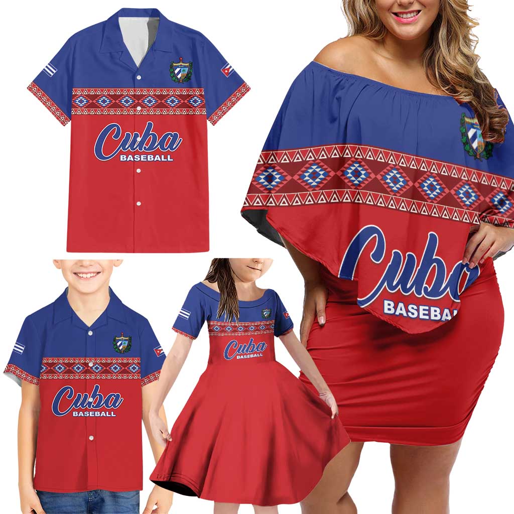 Custom Cuba Baseball Family Matching Off Shoulder Short Dress and Hawaiian Shirt Special Version