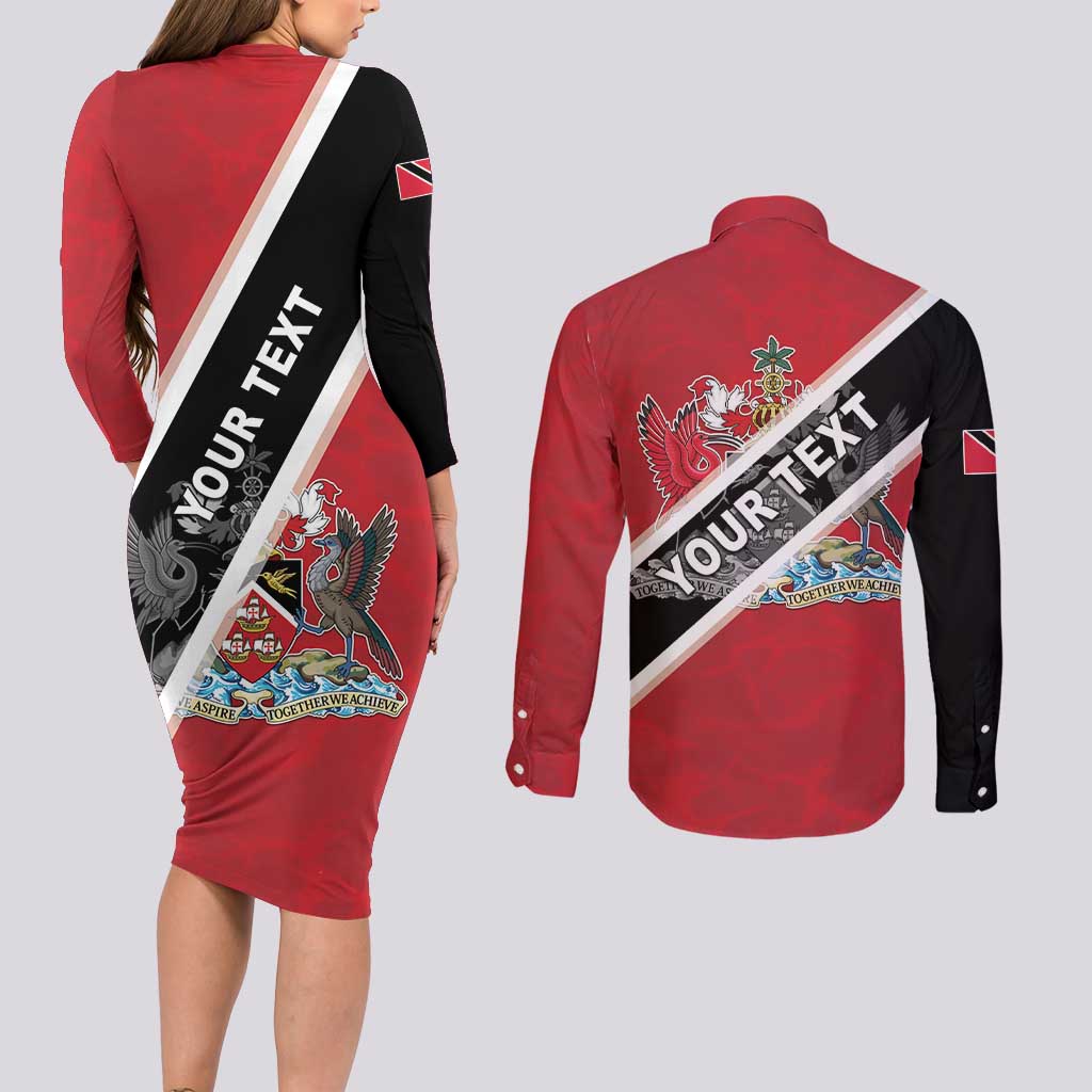 Personalized Trinidad and Tobago Couples Matching Long Sleeve Bodycon Dress and Long Sleeve Button Shirt Coat Of Arms Flag Style