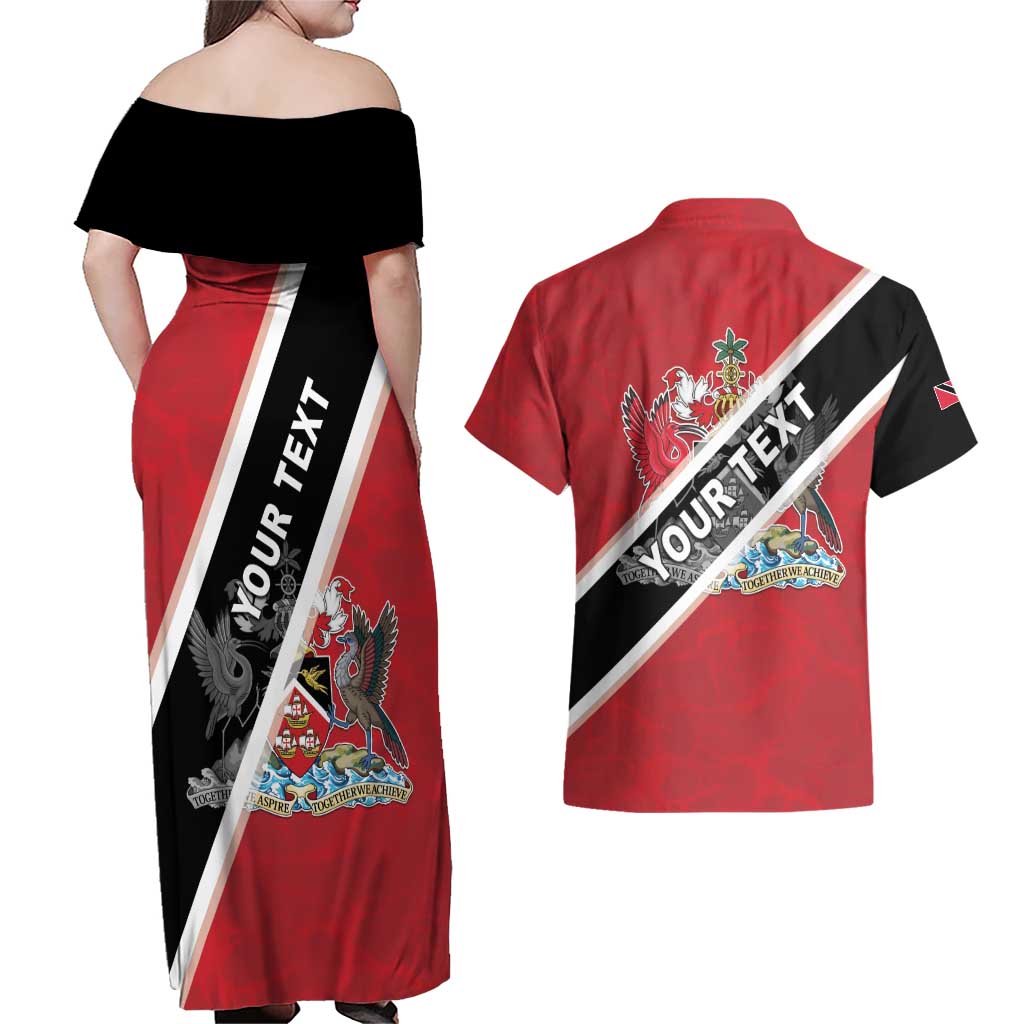 Personalized Trinidad and Tobago Couples Matching Off Shoulder Maxi Dress and Hawaiian Shirt Coat Of Arms Flag Style