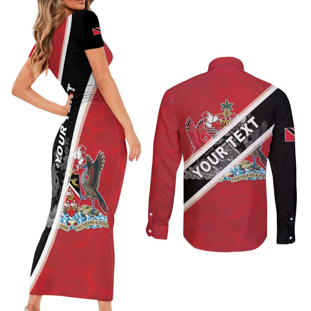 Personalized Trinidad and Tobago Couples Matching Short Sleeve Bodycon Dress and Long Sleeve Button Shirt Coat Of Arms Flag Style