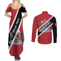 Personalized Trinidad and Tobago Couples Matching Summer Maxi Dress and Long Sleeve Button Shirt Coat Of Arms Flag Style