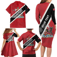 Personalized Trinidad and Tobago Family Matching Long Sleeve Bodycon Dress and Hawaiian Shirt Coat Of Arms Flag Style