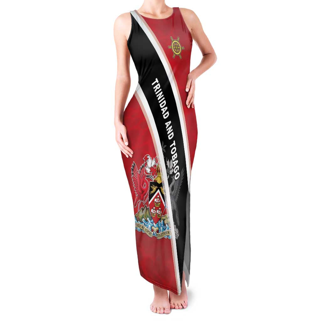 Personalized Trinidad and Tobago Family Matching Tank Maxi Dress and Hawaiian Shirt Coat Of Arms Flag Style