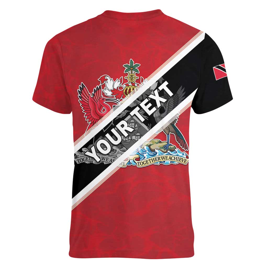 Personalized Trinidad and Tobago Women V-Neck T-Shirt Coat Of Arms Flag Style