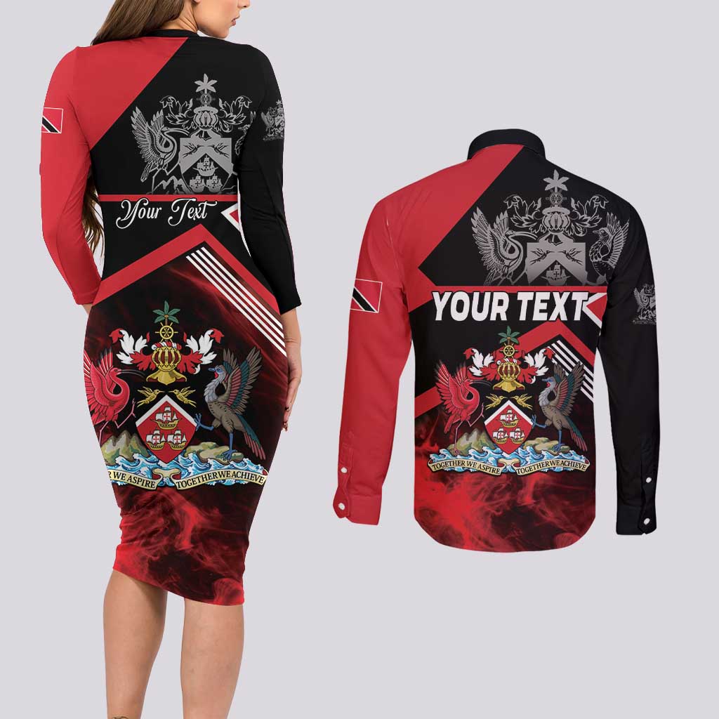 Personalized Trinidad and Tobago Couples Matching Long Sleeve Bodycon Dress and Long Sleeve Button Shirt Unique Style