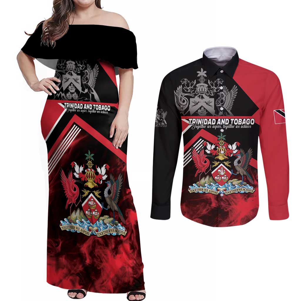 Personalized Trinidad and Tobago Couples Matching Off Shoulder Maxi Dress and Long Sleeve Button Shirt Unique Style