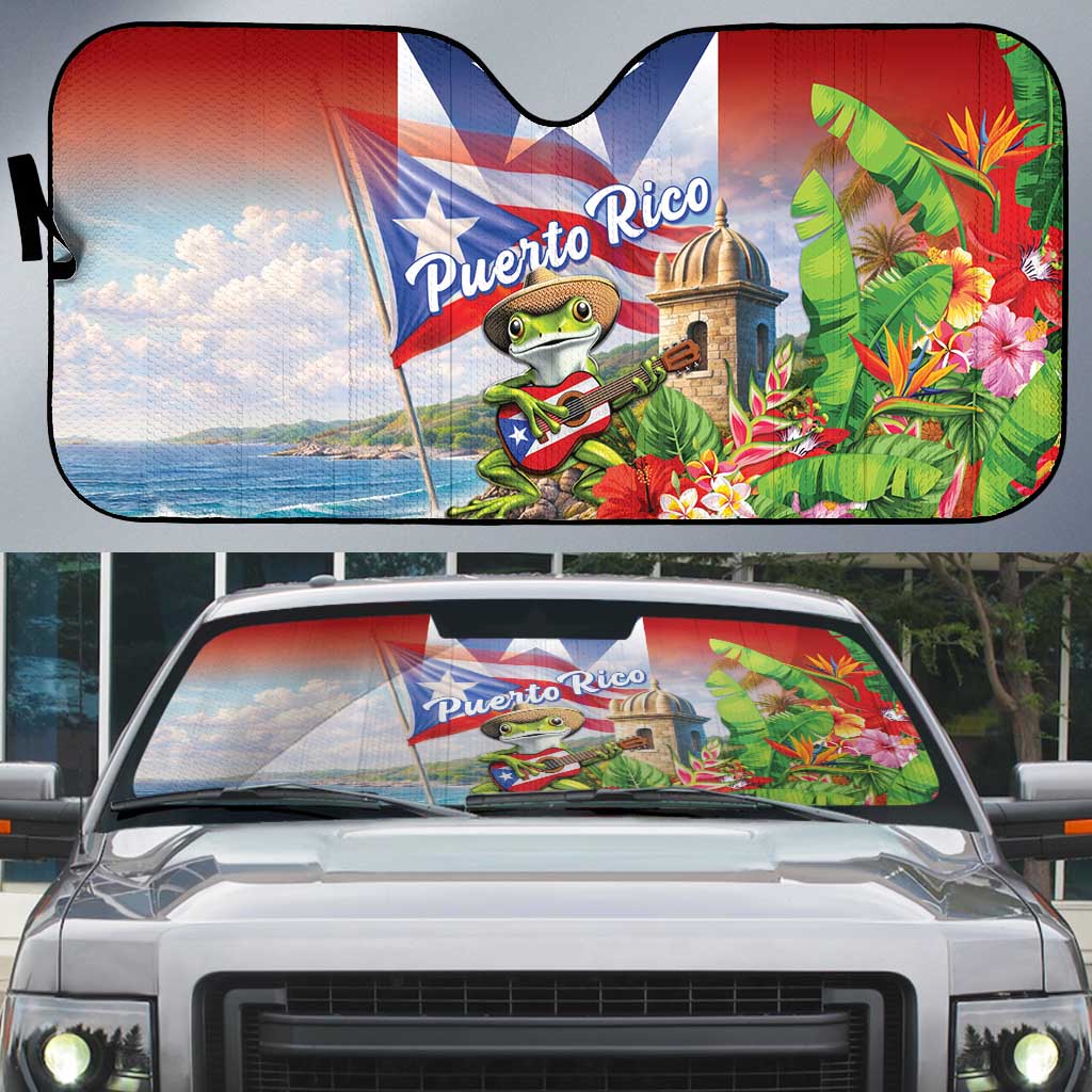 Puerto Rico Coqui Frog Auto Sun Shade Happy Emancipation Day