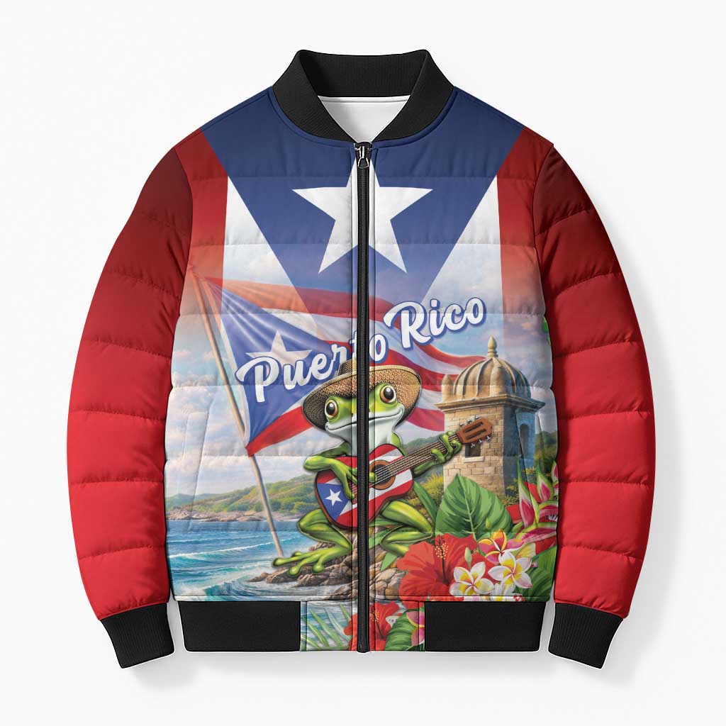 Puerto Rico Coqui Frog Bomber Puffer Jacket Happy Emancipation Day