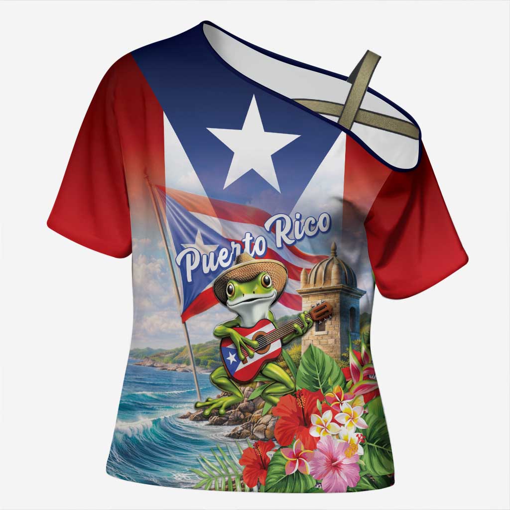 Puerto Rico Coqui Frog Cross Shoulder Shirt Happy Emancipation Day