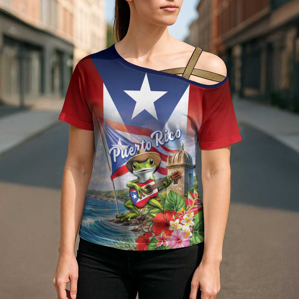 Puerto Rico Coqui Frog Cross Shoulder Shirt Happy Emancipation Day