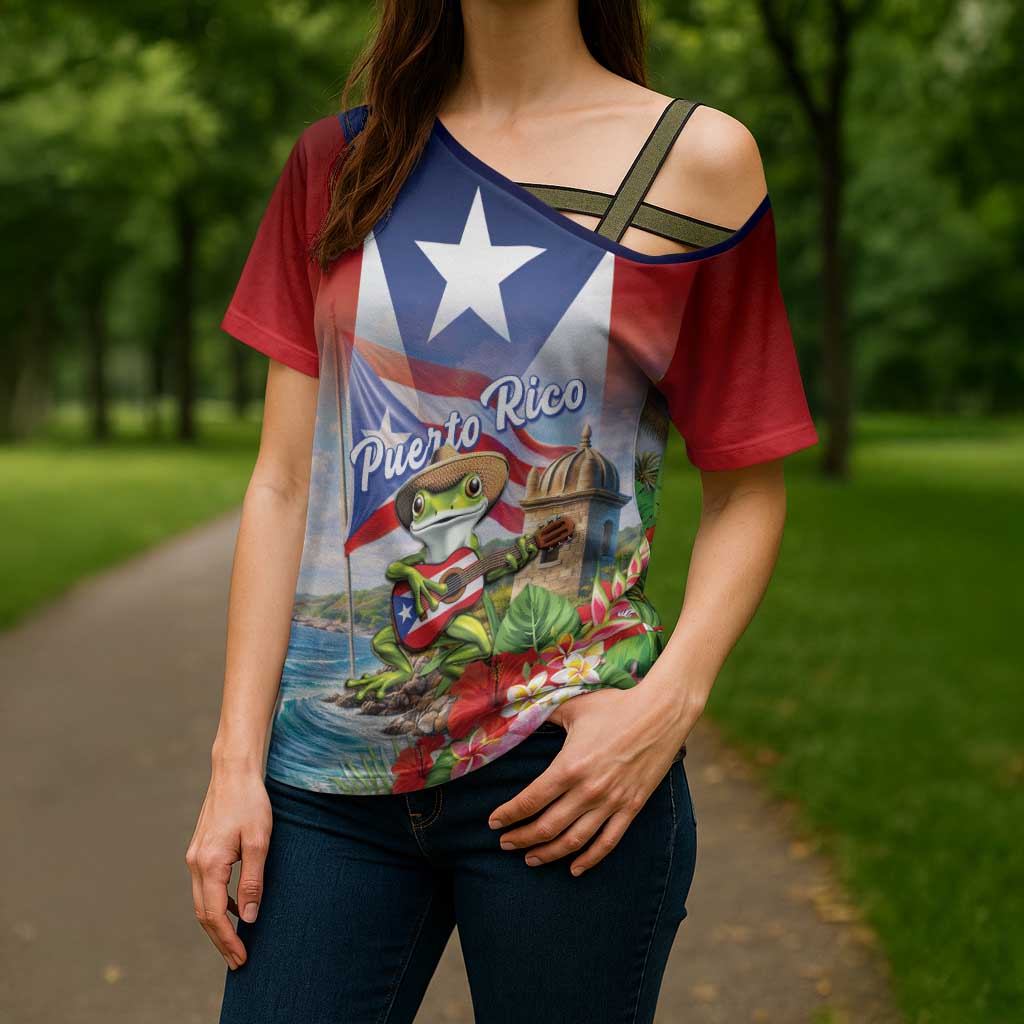 Puerto Rico Coqui Frog Cross Shoulder Shirt Happy Emancipation Day