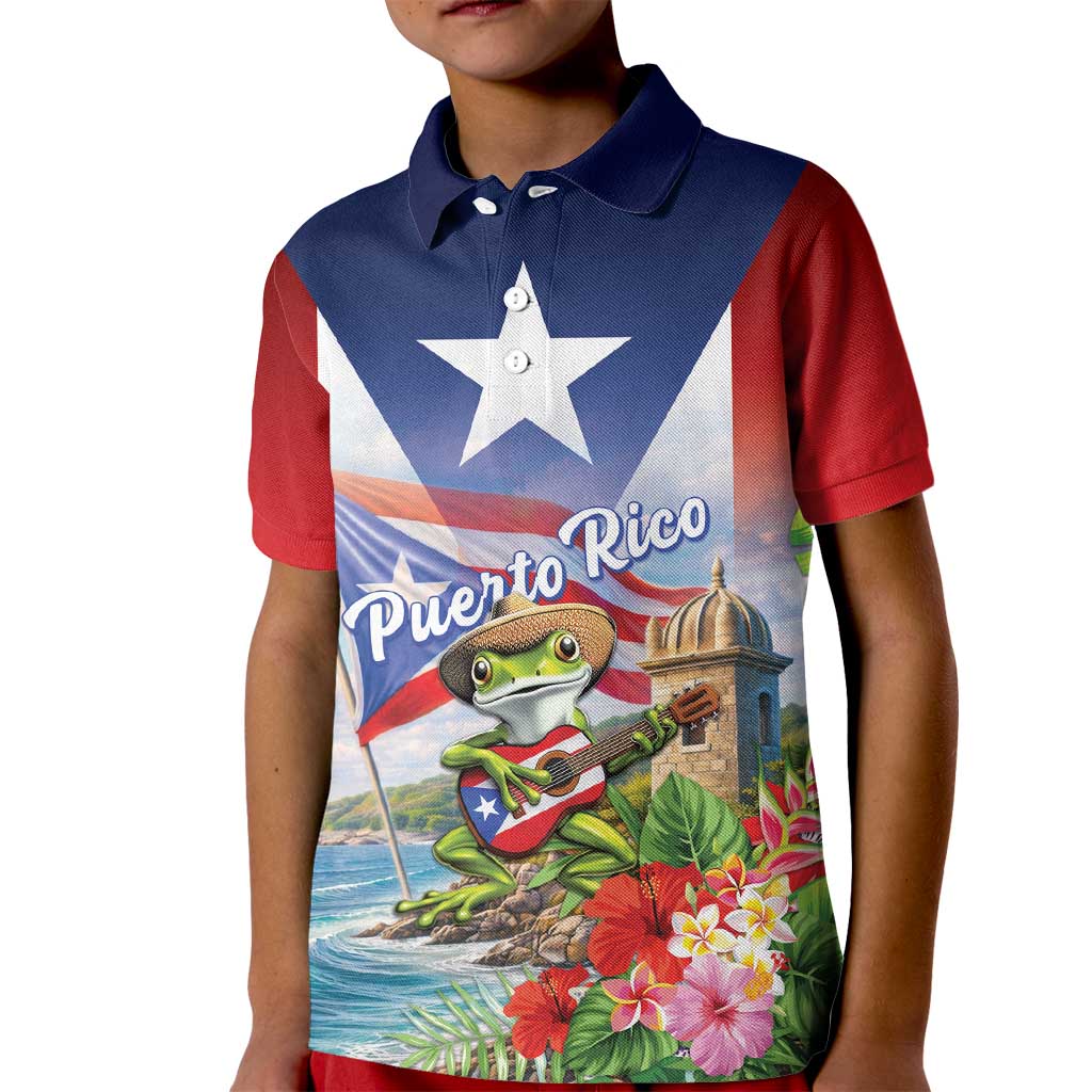 Puerto Rico Coqui Frog Kid Polo Shirt Happy Emancipation Day