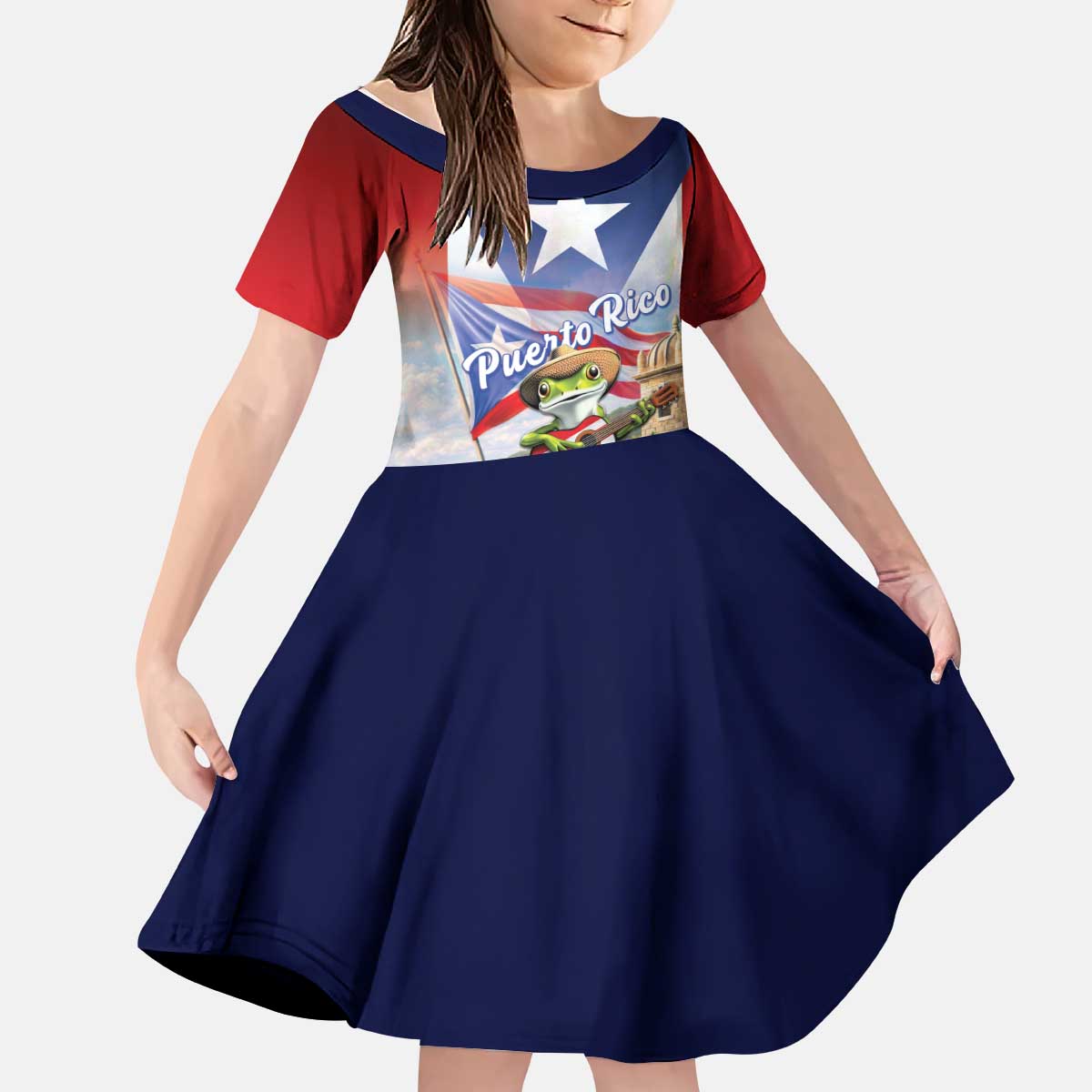 Puerto Rico Coqui Frog Kid Short Sleeve Dress Happy Emancipation Day